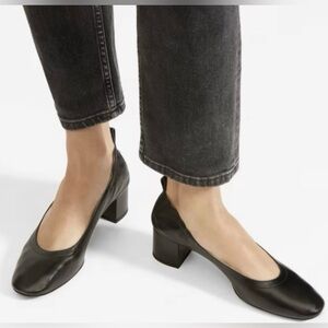 Everlane Black Leather Block Heel Pumps